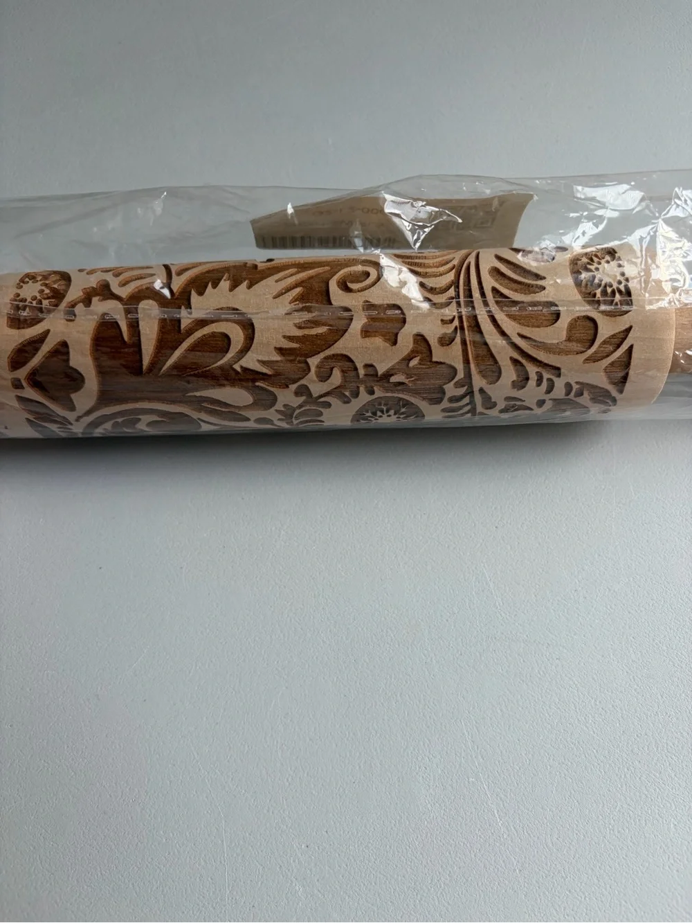 Laser Engraved Wooden Rolling Pin Floral Embossed Pattern 14 Inch New